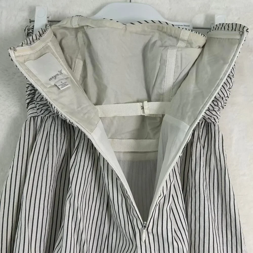 Aryn K Black White Striped Strapless Ruched‎ Mini Dress with Pockets Size Small